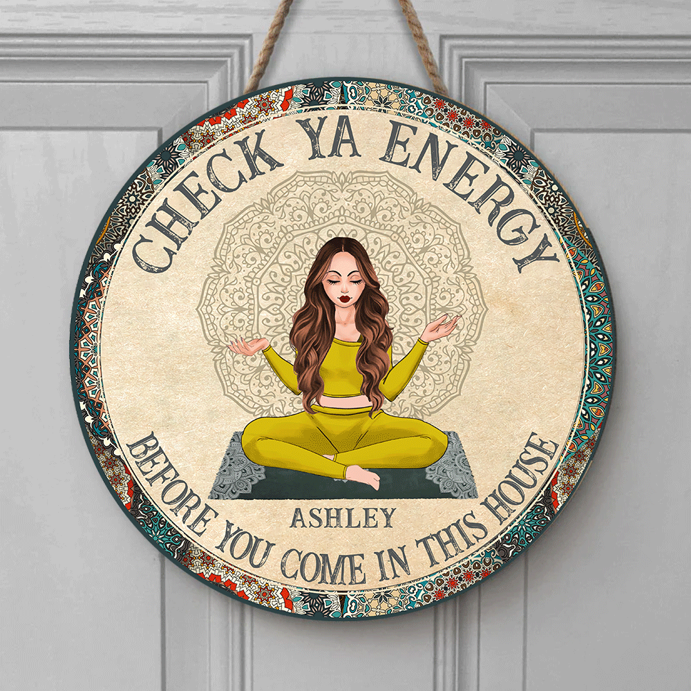 Yoga Custom Wood Sign Check Ya Energy Personalized Home Decor