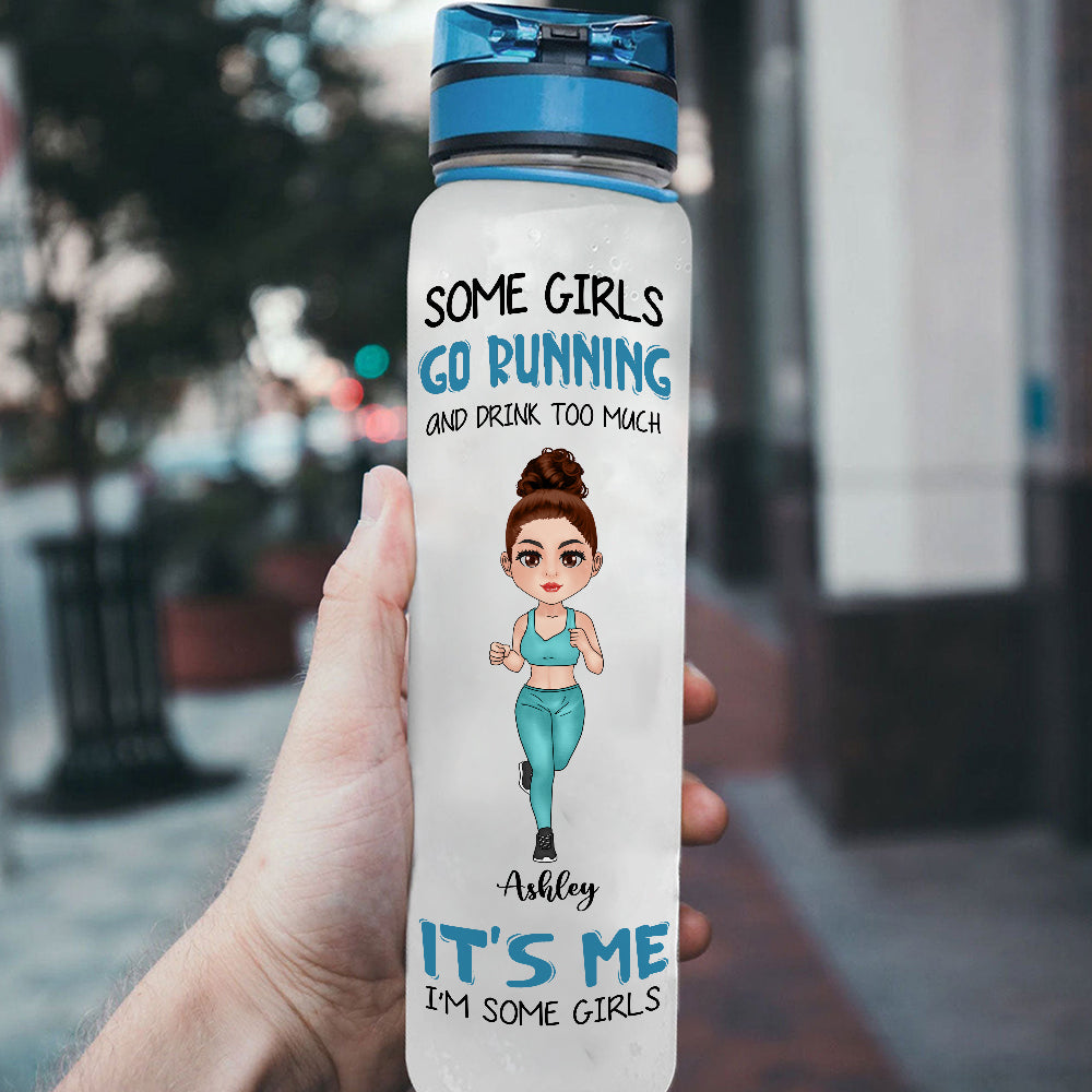 Running Girl Custom Tracker Bottle Running And Drink Too Much Personalized Gift