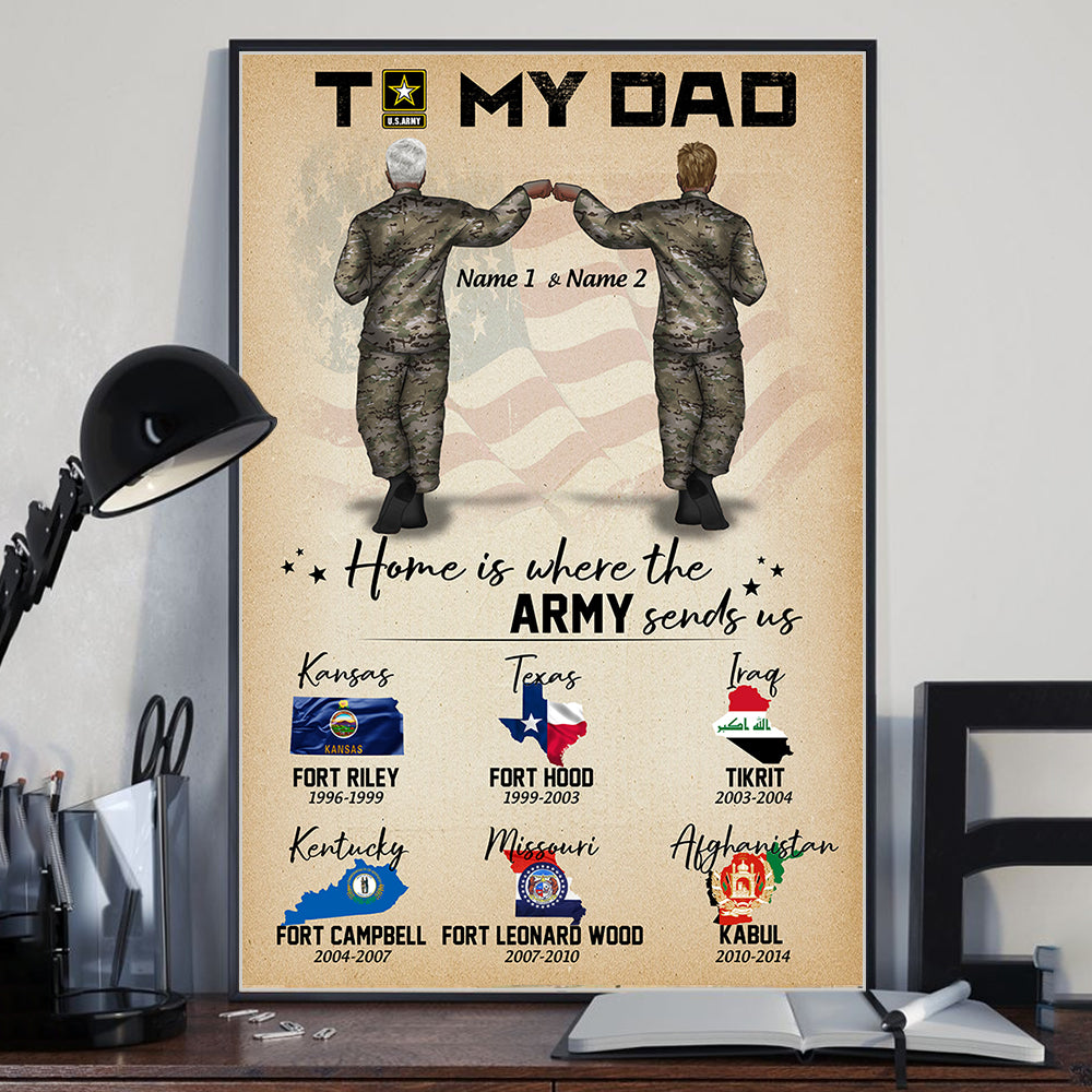 To My Veteran Dad Custom Poster Home Is Where The Army Sends Us Personalized Gift