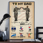 To My Veteran Dad Custom Poster Home Is Where The Army Sends Us Personalized Gift