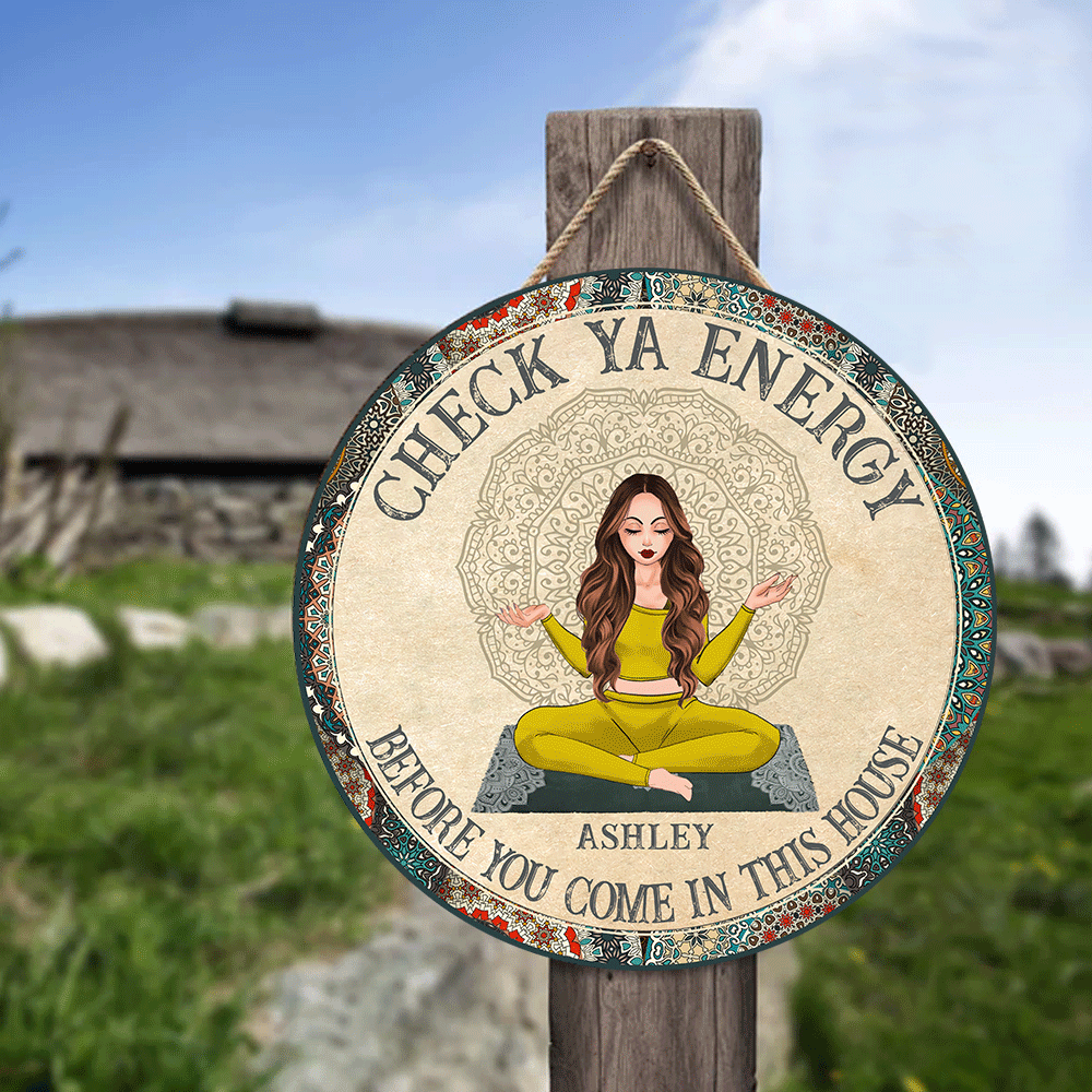 Yoga Custom Wood Sign Check Ya Energy Personalized Home Decor