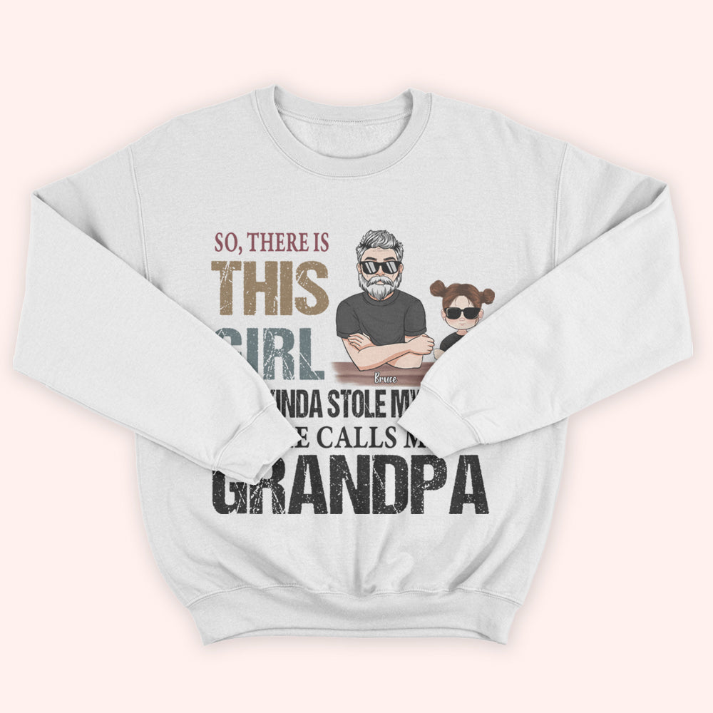 Grandpa And Grandkid Custom Shirt There's This Girl Who Kinda Stole My Heart Personalized Gift