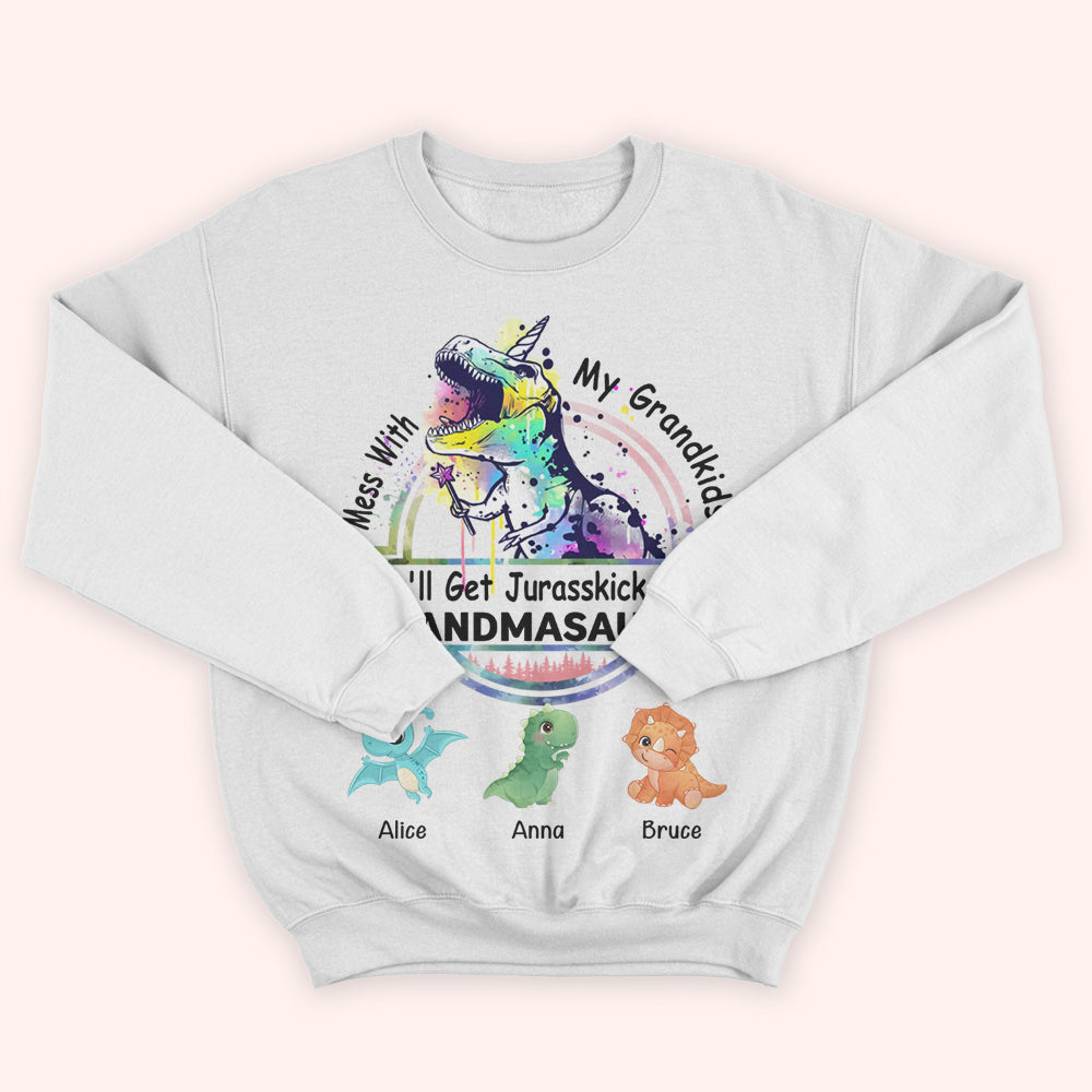 Grandma Custom Shirt Mess With My Grandkids You'll Get Jurasskicked Personalized Gift
