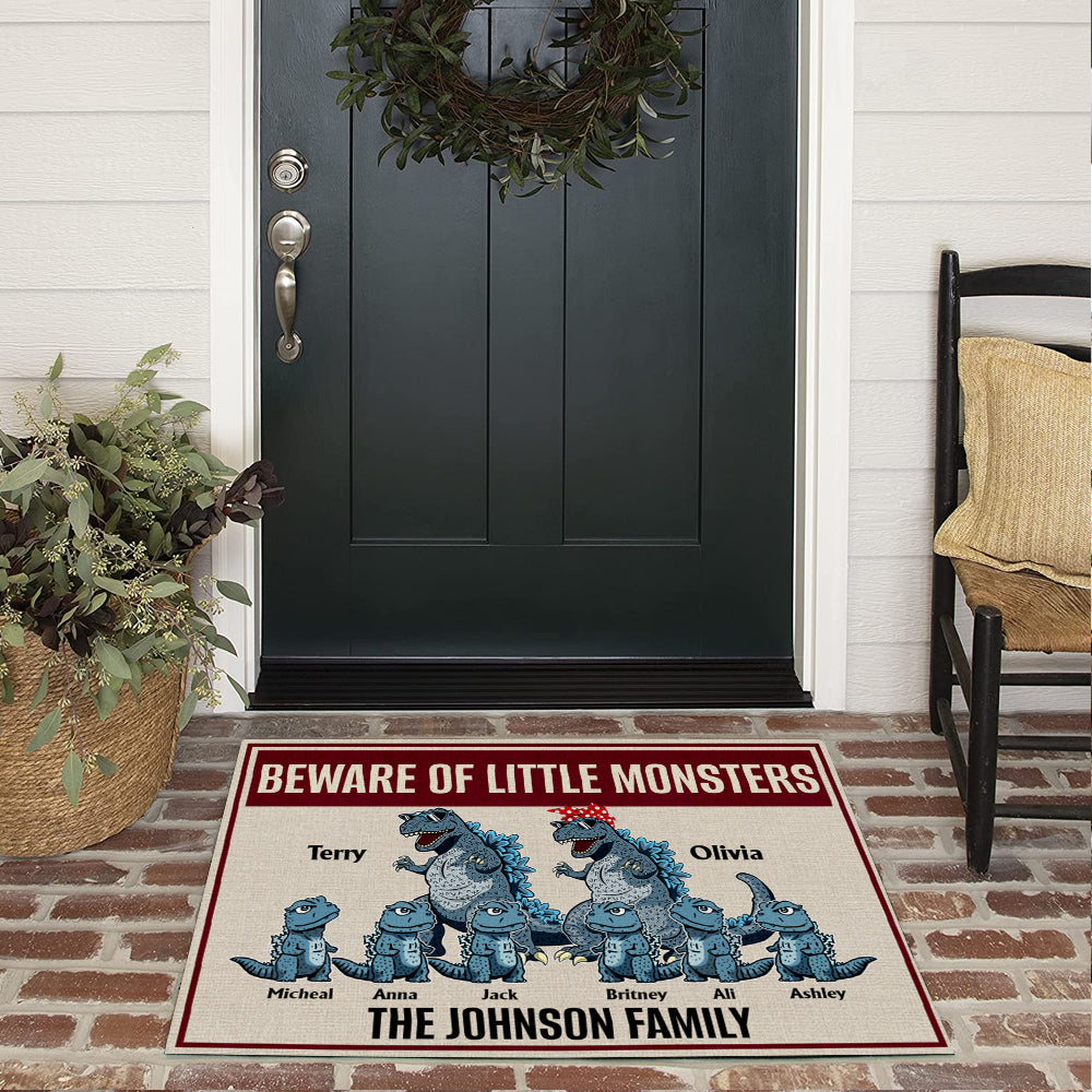 Godzila Custom Doormat Beware Of Little Monsters Personalized Gift for Father's Day