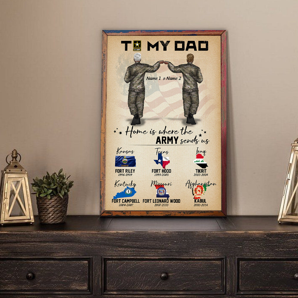 To My Veteran Dad Custom Poster Home Is Where The Army Sends Us Personalized Gift