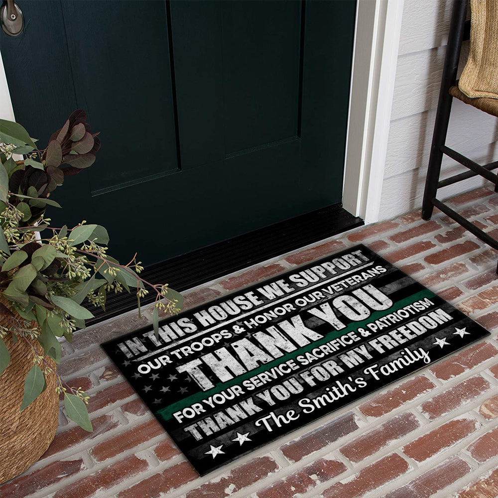 Veteran Custom Doormat In This House We Support Our Troops & Honor Our Veterans Personalized Gift