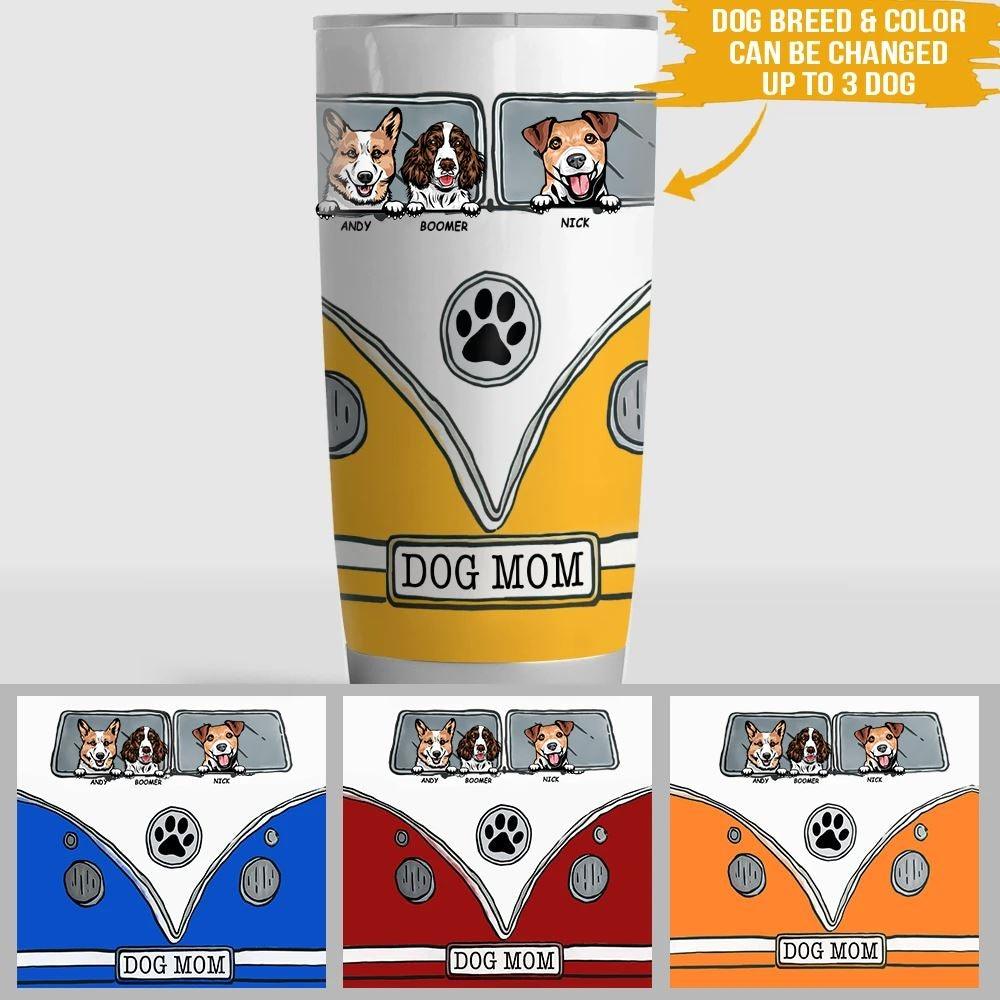Dog, Campervan Tumbler Customized Name And Breed Dog Mom - PERSONAL84