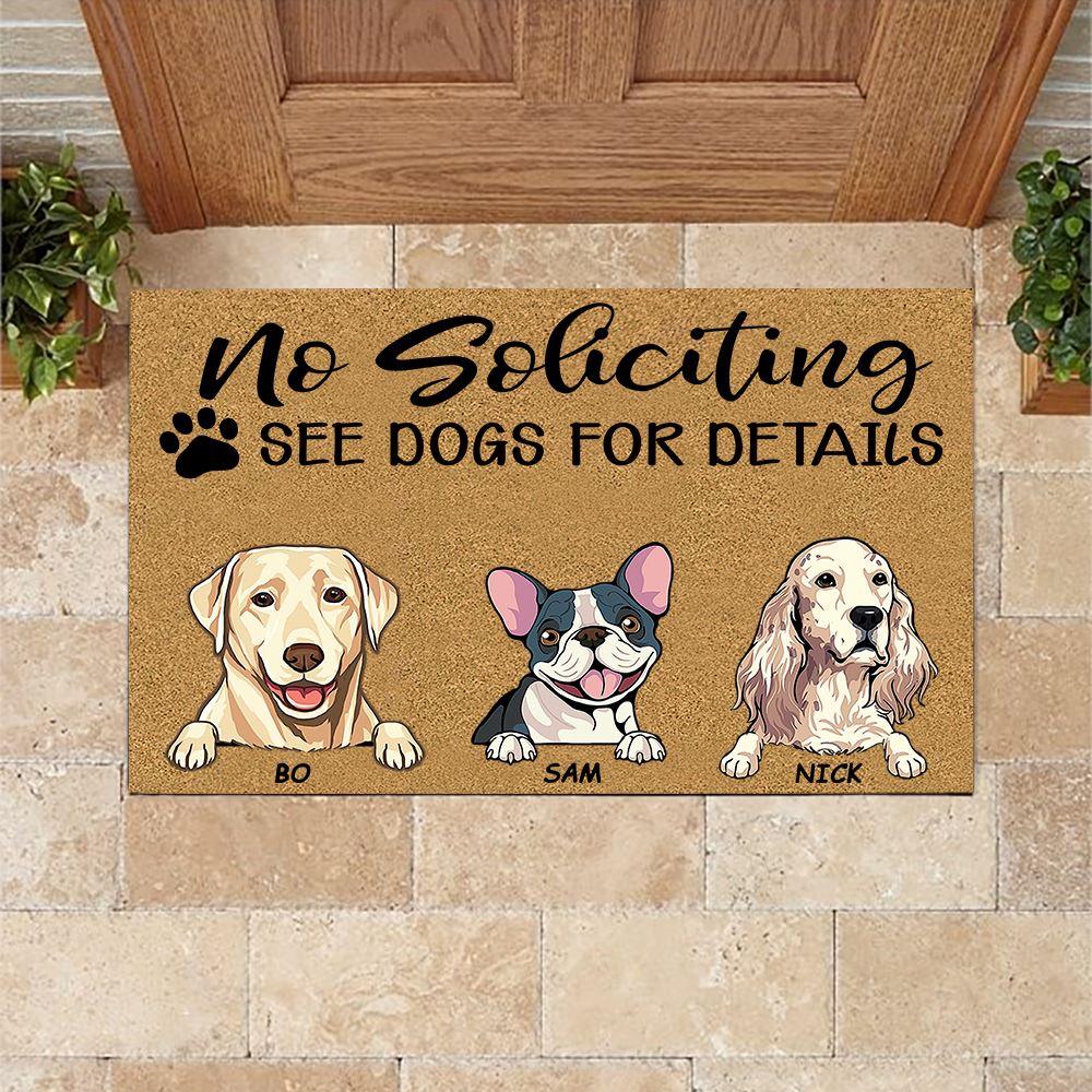 Dog Doormat Personalized Names and Breeds No Soliciting See Dogs For Detail Personalized Gift - PERSONAL84