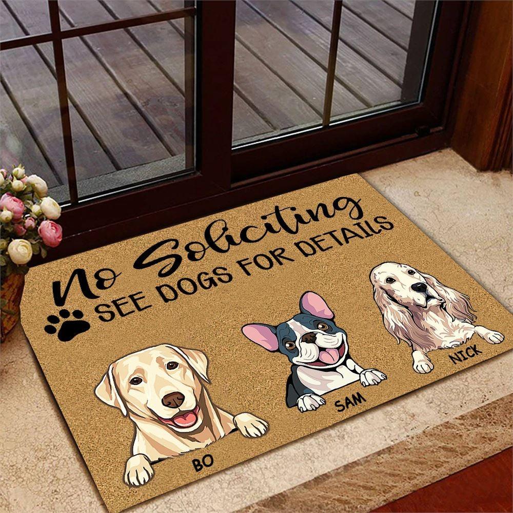 Dog Doormat Personalized Names and Breeds No Soliciting See Dogs For Detail Personalized Gift - PERSONAL84