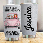 Dog X Bug Car Tumbler Customized Names and Breeds Bug Car Dog On Dark Desert Highway - PERSONAL84