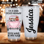 Dog X Bug Car Tumbler Customized Names and Breeds Bug Car Dog On Dark Desert Highway - PERSONAL84