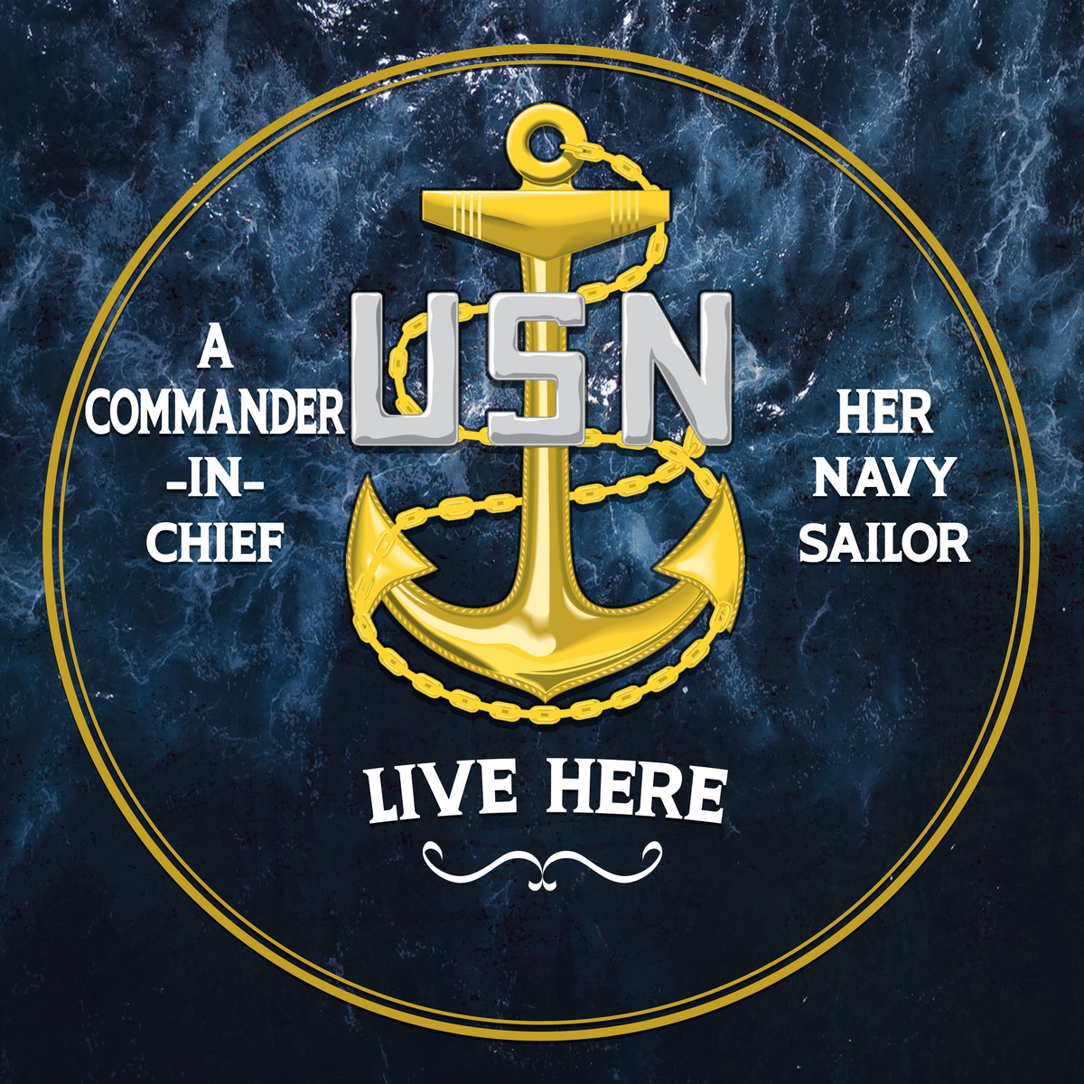 Navy Family Live Here Custom Wood Sign Personalized Gift