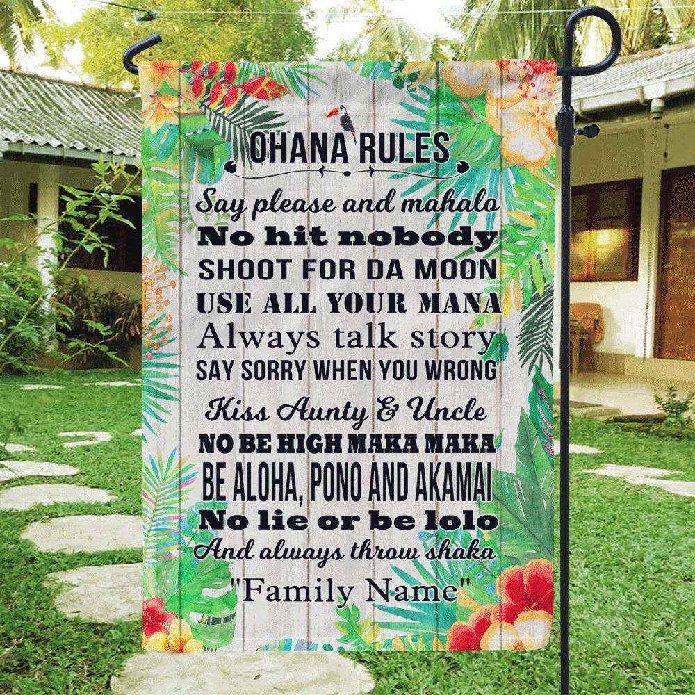 Hawaii Garden Flag Customized Ohana Rules Personalized Gift - PERSONAL84