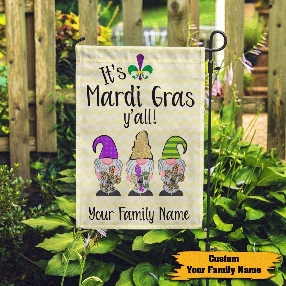 Mardi Gras Gnomies Custom Garden Flag It's Mardi Gras Y'all Personalized Gift - PERSONAL84