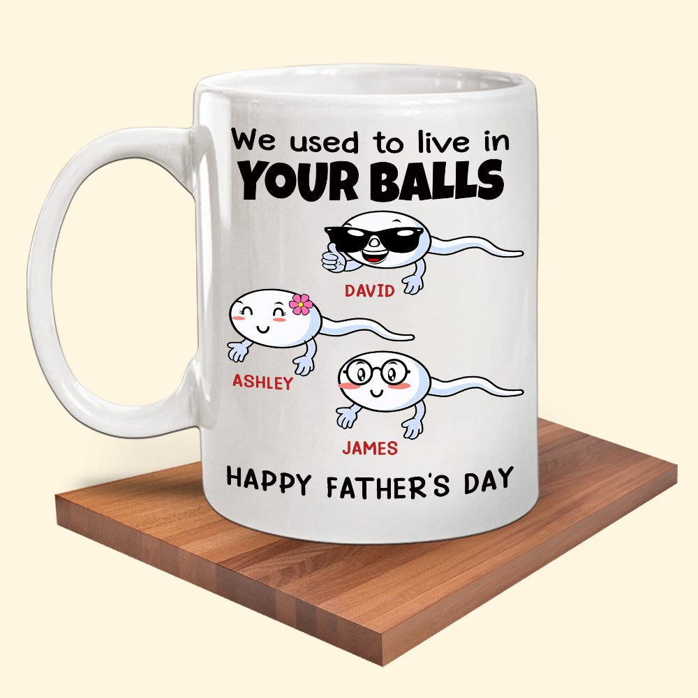 Father's Day Custom Mug We Used To Live In Your Balls Funny Personalized Dad Gift