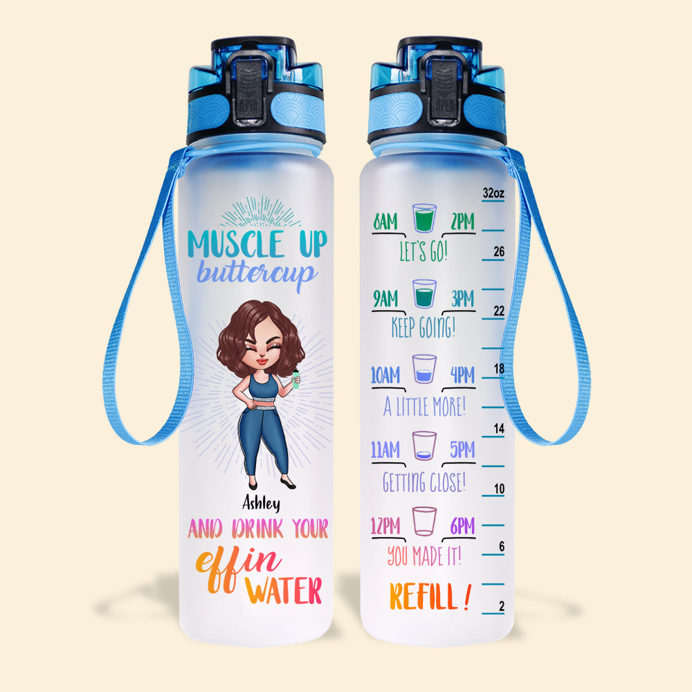 Gym Custom Tracker Bottle Muscle Up Buttercup Drink Your Effing Water Personalized Fitness Gift