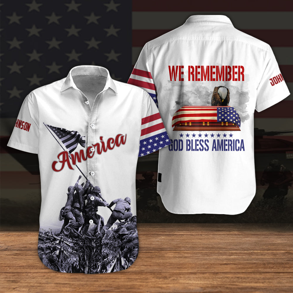 Veteran Custom Men Shirt We Remember God Bless America Personalized Gift