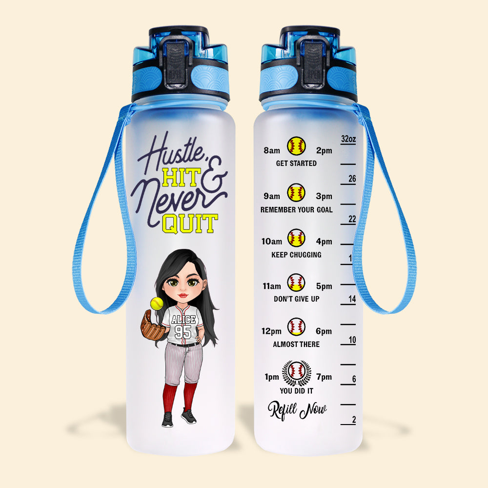 Softball Custom Tracker Bottle Hustle Hit Never Quit Personalized Gift
