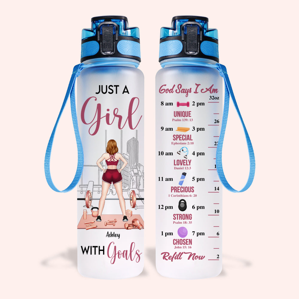 Gym Custom Tracker Bottle A Girl With Goals God Says I Am Personalized Fitness Gift
