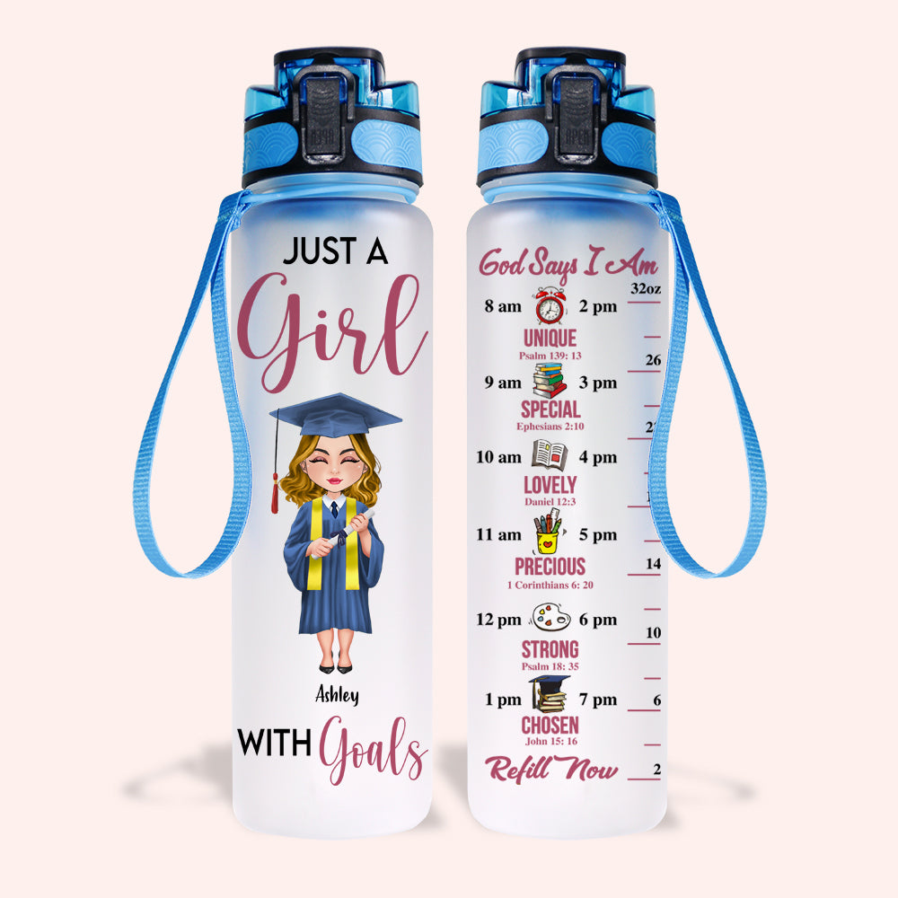 Graduate Custom Tracker Bottle A Girl With Goals God Says I Am Personalized Gift