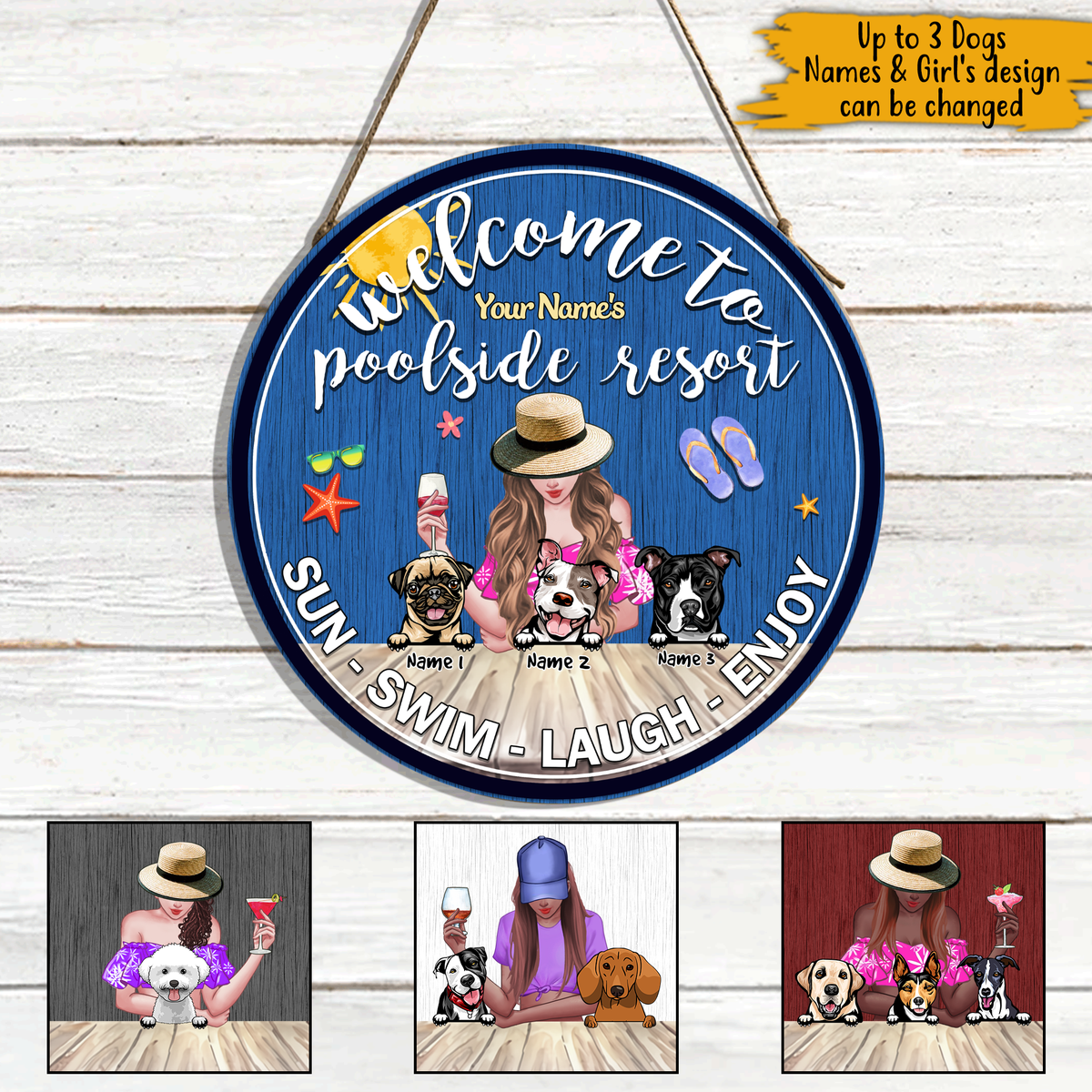 Pool Dogs Custom Wood Sign Welcome To My Poolside Resort Personalized Gift
