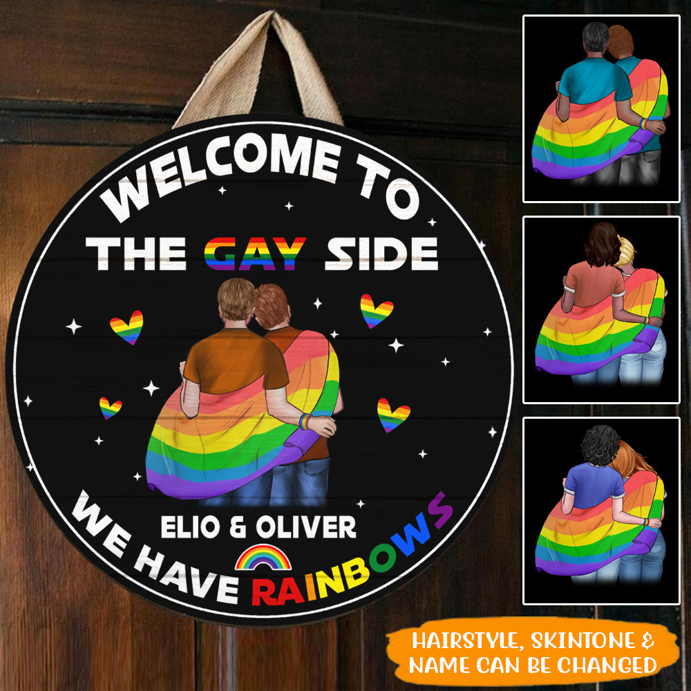 LGBT Custom Wood Sign Welcome To The Gay Side We Have Rainbow Personalized Gift