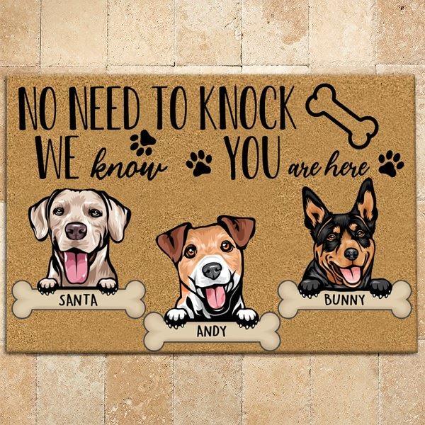 No Need To Knock We Know You Are Here Dog Doormat Personalized Dog Mud Mat, Dog Doormat For Muddy Paws - PERSONAL84