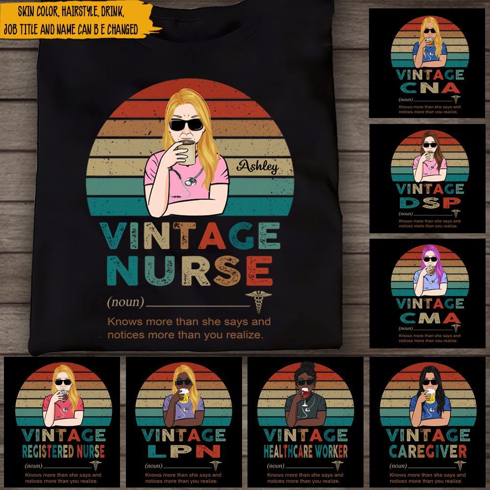 Nurse Custom T Shirt Vintage Nurse Knows More Than She Says Personalized Gift - PERSONAL84