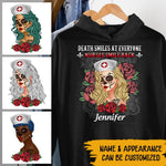 Nurse Skull Custom Shirt Death Smiles At Everyone Nurses Smile Back Personalized Gift - PERSONAL84