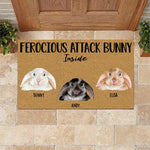 Rabbit Doormat Personalized Name and Color Ferocious Attack Bunny Inside - PERSONAL84