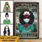 Retired Nurse Custom Poster My Time In Uniform Is Over But Being A Nurse Never Ends Personalized Gift - PERSONAL84