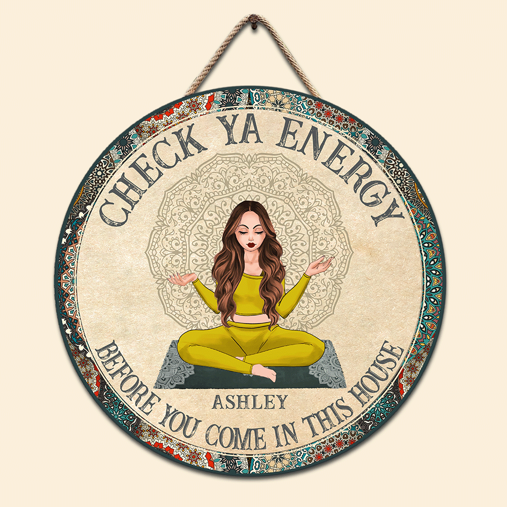Yoga Custom Wood Sign Check Ya Energy Personalized Home Decor