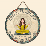 Yoga Custom Wood Sign Check Ya Energy Personalized Home Decor