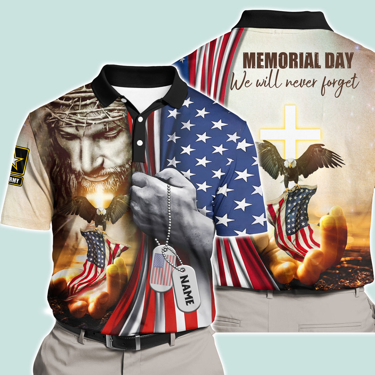 Veteran Custom Polo Shirt One Nation Under God Personalized Gift for Memorial Day
