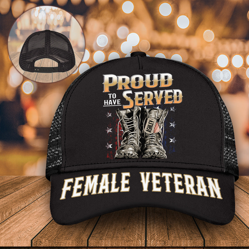 Female Veteran Custom Cap Proudly Served Personalized Gift