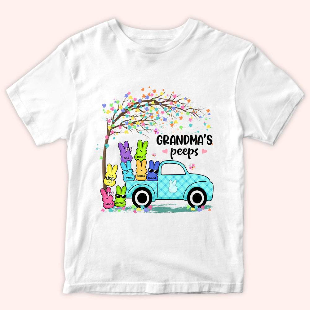 Easter Custom Shirt Grandma's Peeps Vintage Truck With Grandkids Name Personalized Gift
