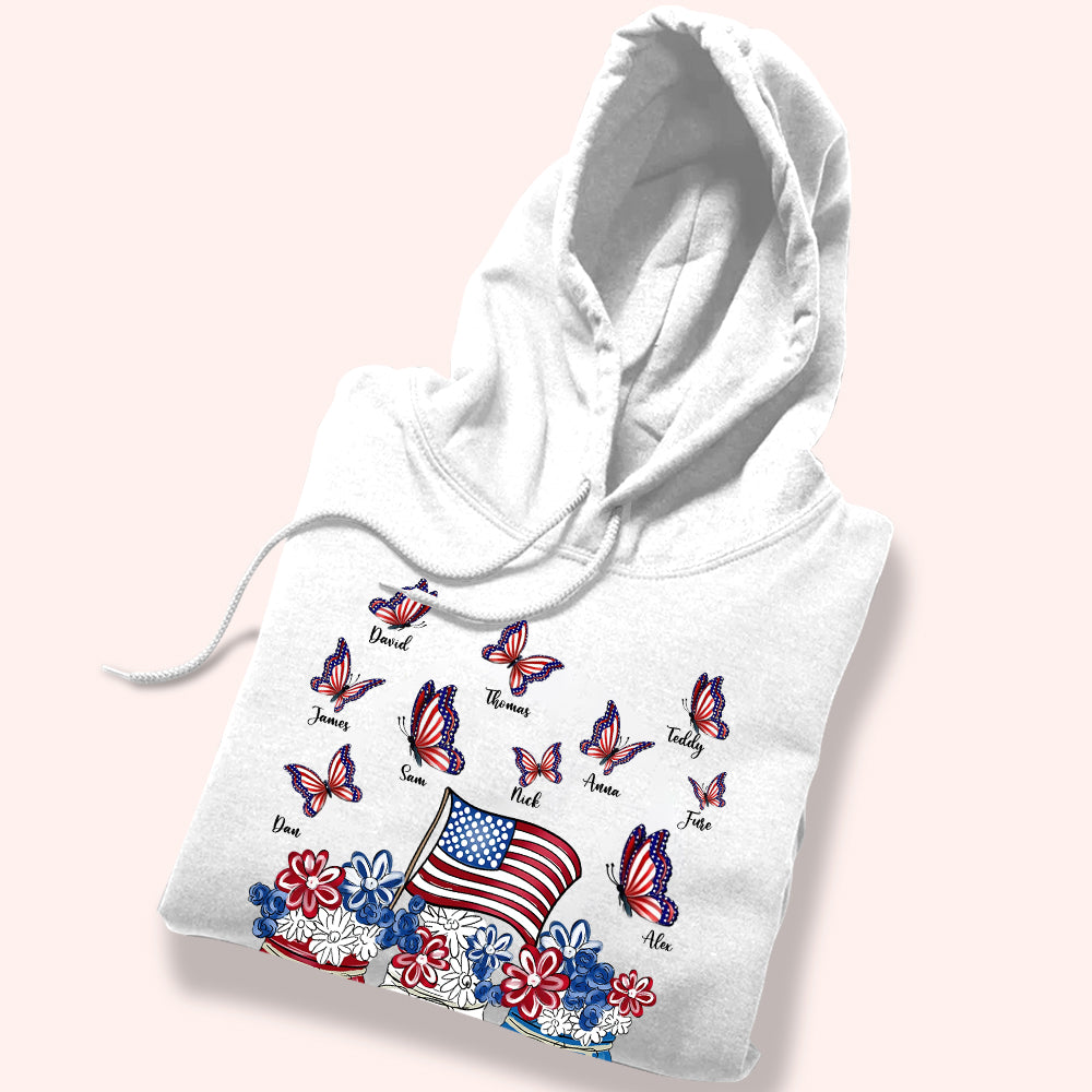Grandma Custom Shirt Patriotic Butterflies And Flowers Personalized Gift