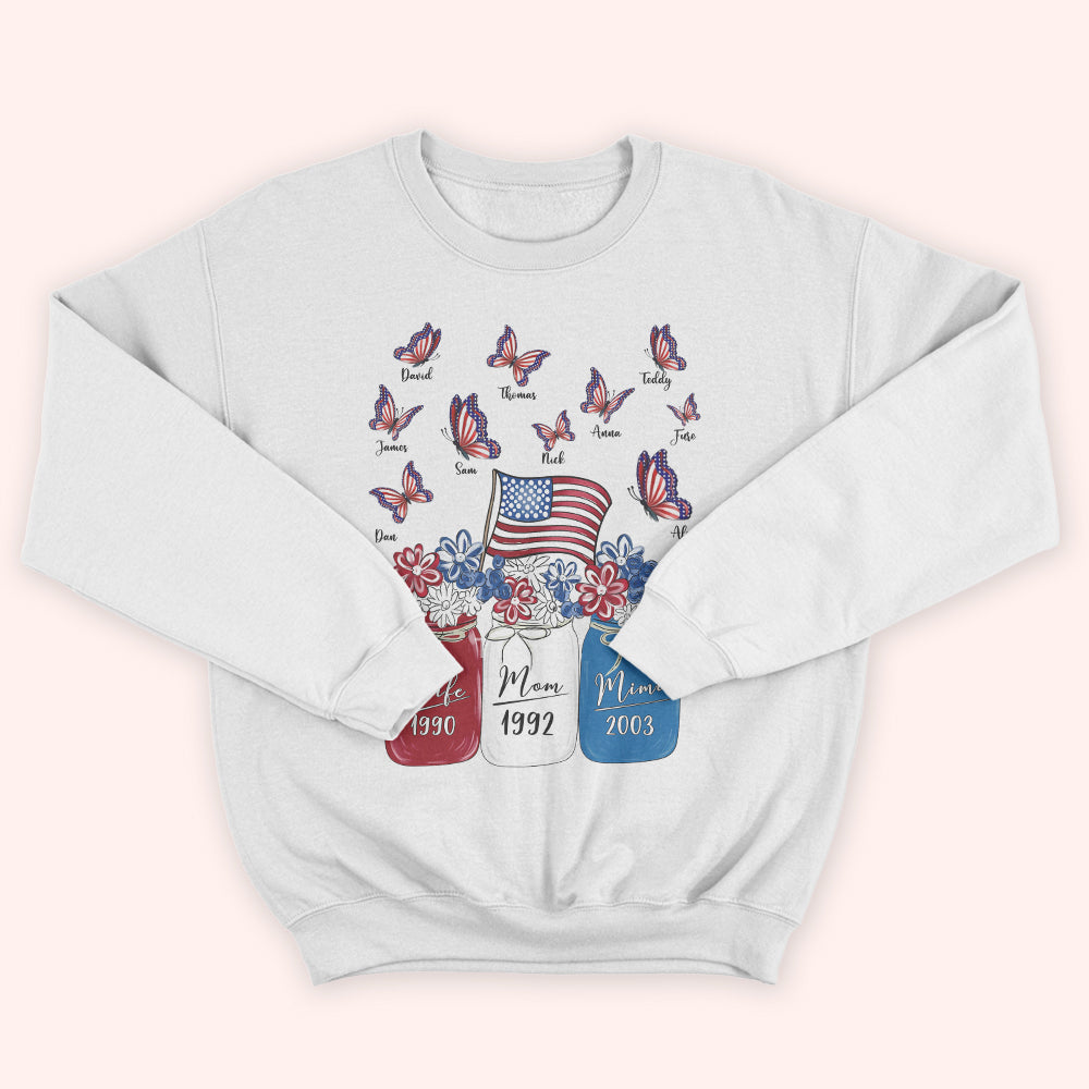 Grandma Custom Shirt Patriotic Butterflies And Flowers Personalized Gift