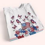 Grandma Custom Shirt Patriotic Butterflies And Flowers Personalized Gift