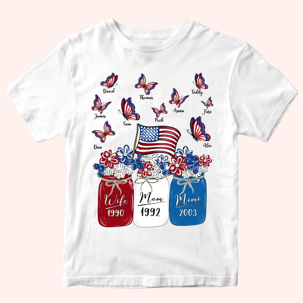 Grandma Custom Shirt Patriotic Butterflies And Flowers Personalized Gift