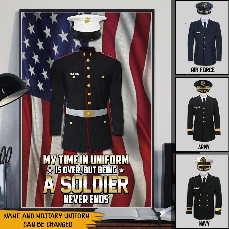 Veteran Custom Poster My Time In Uniform Is Over But Being A Soldier Never Ends Personalized Gift - PERSONAL84