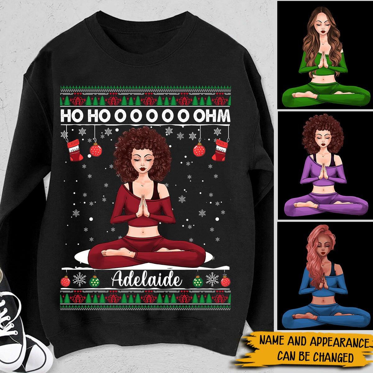 Yoga Custom Ugly Sweater Ho Ho Ho Ohm Personalized Gift - PERSONAL84