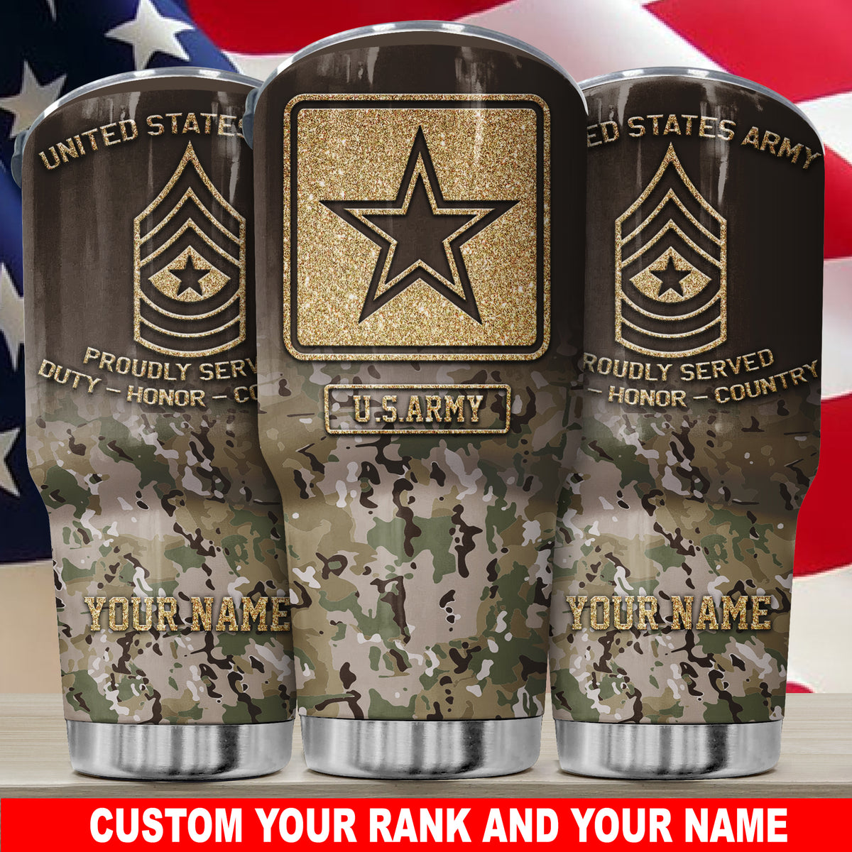 Army Camo Tumbler Proudly Served Military Tumbler With Lid Personalized Soldier Gift