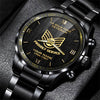 US Space Force Veteran Black &amp; Gold Watch Proudly Served Space Force Fashion Watch Custom Veterans Gift