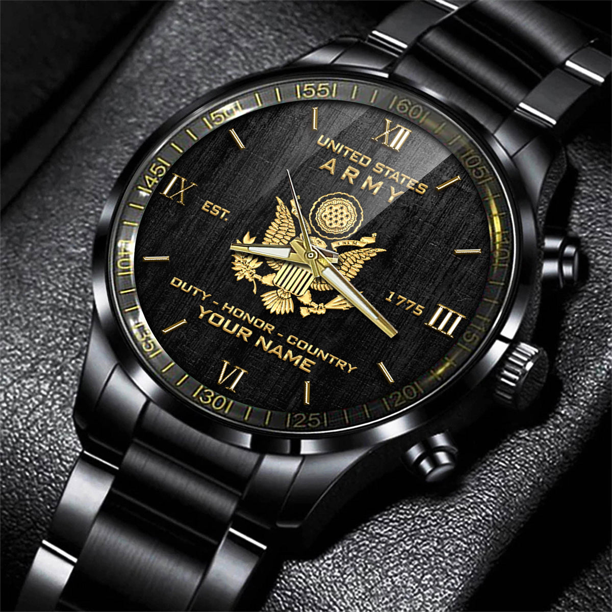 United States Army Black And Gold Watch Duty Honor Country US Army Watch Personalized Soldier Gift