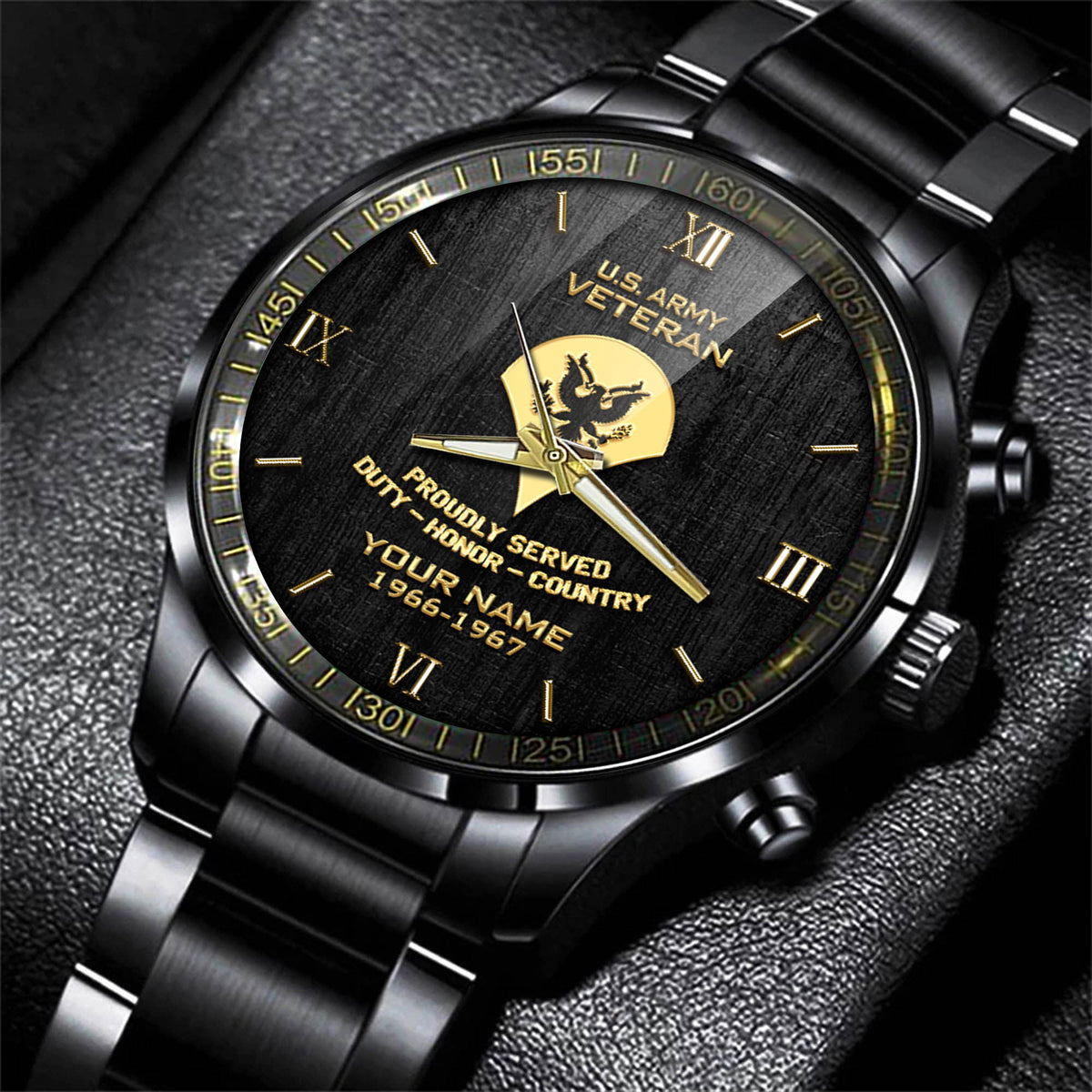 Military Black And Gold Fashion Watch US Army Veteran Watch Personalized Gift For Veterans