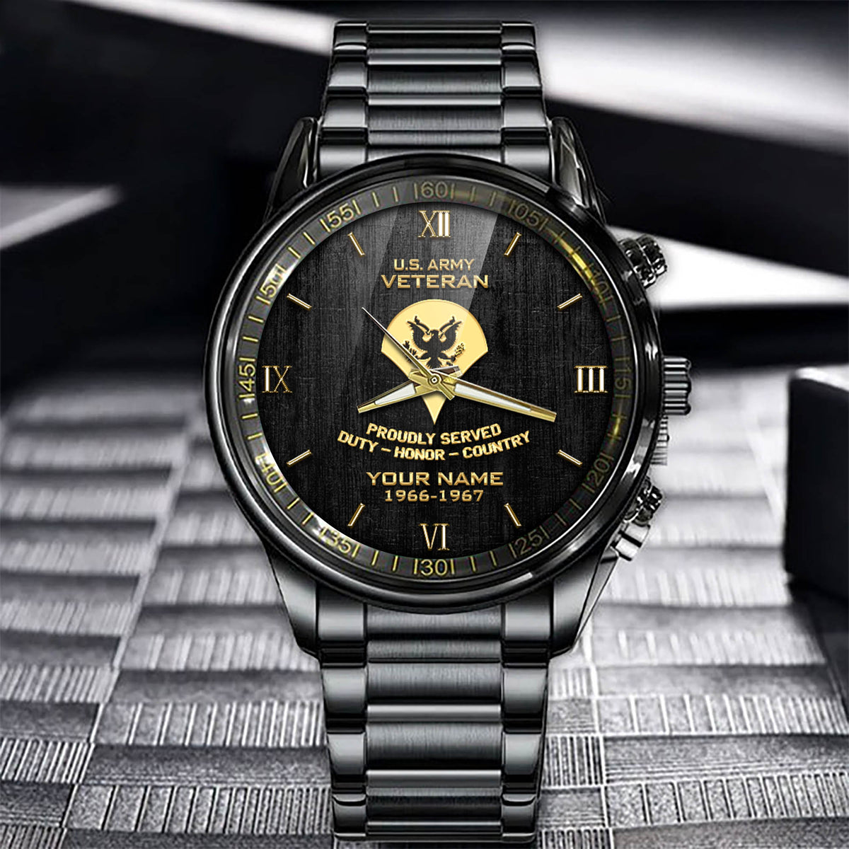 Military Black And Gold Fashion Watch US Army Veteran Watch Personalized Gift For Veterans