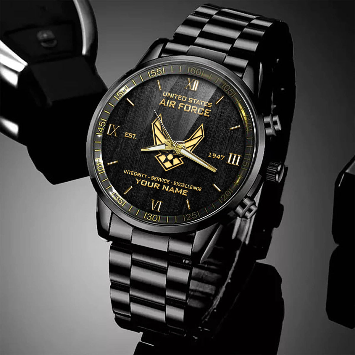 US Air Force Black Watch Integrity Service Excellence Fashion Waist Watch Personalized Military Gift