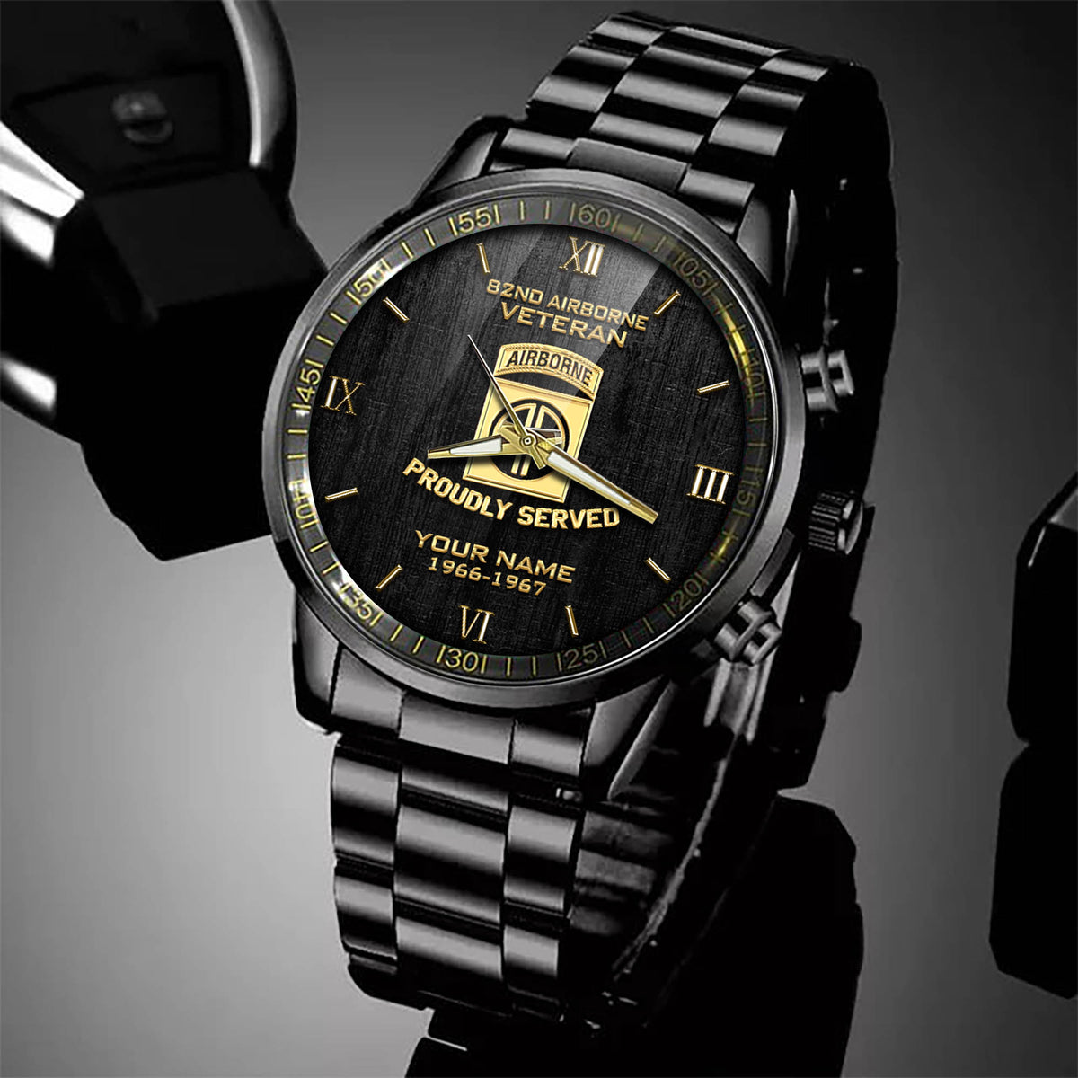 82nd Airborne Veteran Fashion Watch Airborne Proudly Served Black Military Watch Custom Soldier Gift