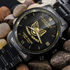 US Space Force Veteran Black &amp; Gold Watch Proudly Served Space Force Fashion Watch Custom Veterans Gift